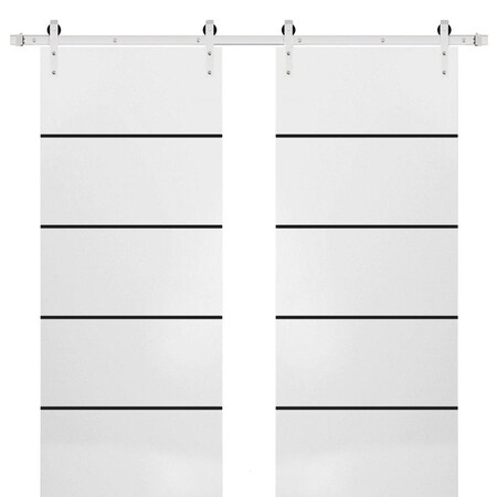 Sartodoors Sturdy Double Barn Door with Hardware, Planum 0015 White Silk and Aluminum Strips, 13FT Rail Hanger PLANUM0015DB-S-WS-84 x 84 (2* 42x84)