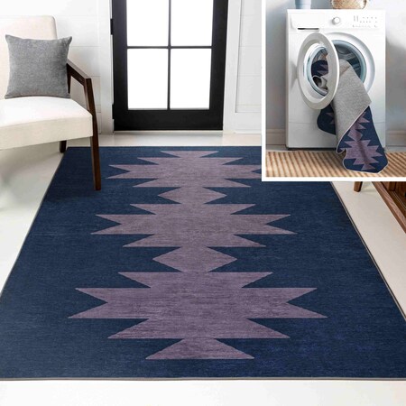 Jonathan Y Chayton Minimalist Geometric Non-Slip Machine-Washable Navy/Purple 8 ft. x 10 ft. Area Rug WSH110F-8