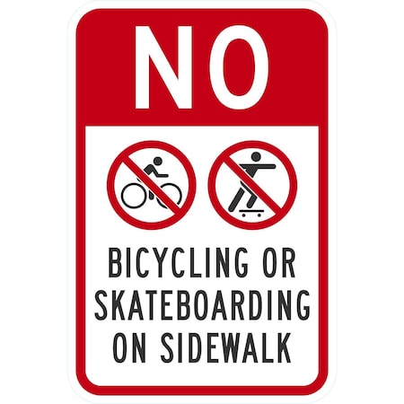 Lyle No Bicycling or Skateboarding On Sidewalk (w/sym), 12x18, Engineer Grade, White G-3365-EG_12x18
