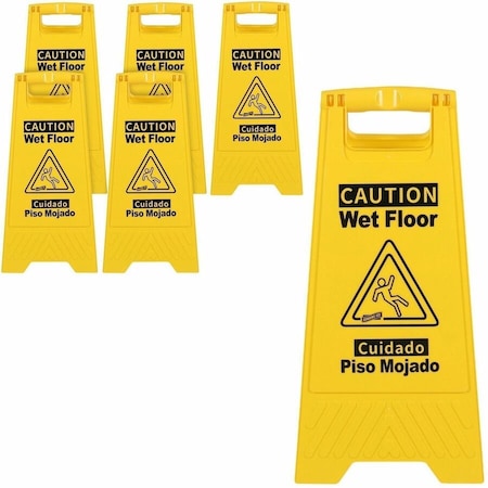Genuine Joe Universal Graphic Wet Floor Sign - Foldable - Yellow, 6PK GJO85117CT