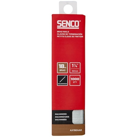 Senco Brad Nail Strip, 1-1/4 in L, 18 ga, Galvanized/Plain, Medium Head AX15EAAR