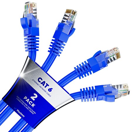 Maximm 15ft Cat6 Round LAN Patch Cable, 2PK, Blue, 2PK CAT615FT2PKBlue