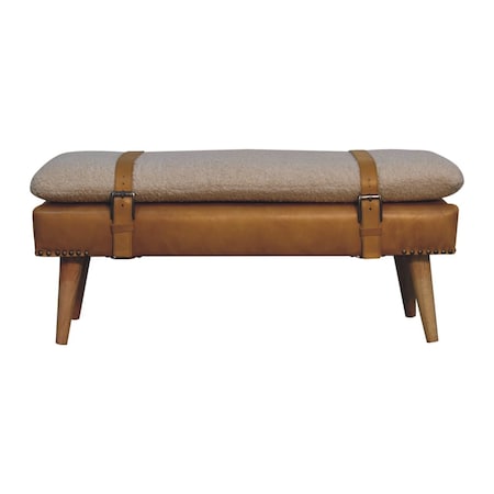 Homeroots 35in Brown Genuine Leather and Solid Wood Upholstered Storage Bench With Cabinet 717476