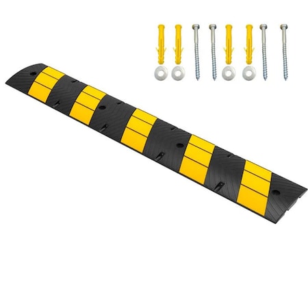 Traffic Kontrol Rubber Speed Bump 1PC, 6 Ft Long With Bolts, Yellow Black TKSB-6-YB-BT