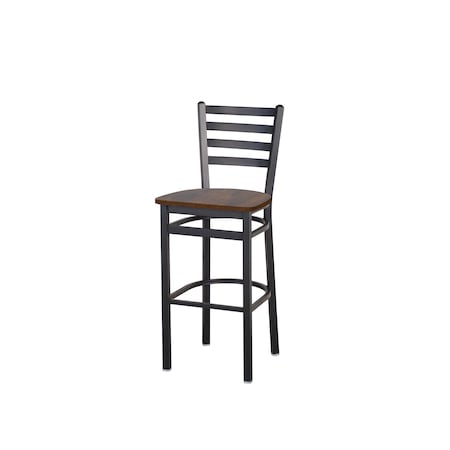 Bfm Seating Lima Ladder Back Barstool - Vintage Walnut Relic Seat - Steel Frame - Sand Black Finish 2160BVWR-SB