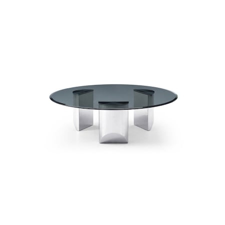 Homeroots 49" Black and Silver Mirrored Glass and Stainless Steel Round Coffee Table 714520