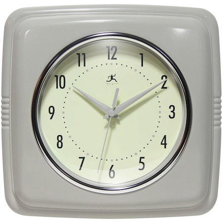 Infinity Instruments Square Retro Wall Clock, Stone Grey, 9.25 in 13228ST-4103