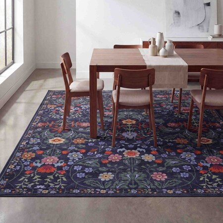 Jonathan Y Primrose Art Nouveau Floral Border Non-Slip Machine-Washable Green/Pink 4 ft. x 6 ft. Area Rug BTF100B-4