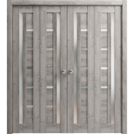 Sartodoors Sliding Closet Double Bi-fold Doors Grey Solid Core Modern Interior QUADRO4088DBF-NEB-96 x 96 (4* 24x96)