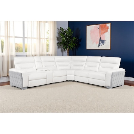Homeroots Gray And White Faux Leather Power Reclining Curved Corner Sectional With Console 564420