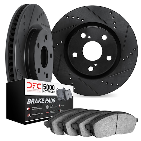Dynamic Friction Co DFC Rotors-Drilled and Slotted-Black with 5000 Advanced Brake Pads 8502-45054