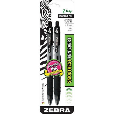 Zebra Pen Z-Grip Retractable Ballpoint 1.0mm Black 2pk 22212