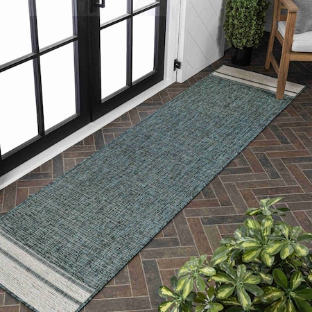 Jonathan Y Alda Modern Minimalist Mingled Solid Turquoise/Cream 2 ft. x 8 ft. Indoor/Outdoor Runner Rug TSN213E-28