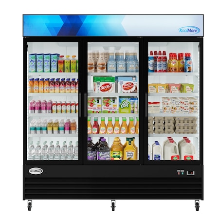 Koolmore 78 1/4" Commercial Glass 3 Door Display Refrigerator Merchandiser - Upright Beverage Cooler MDR-3GD