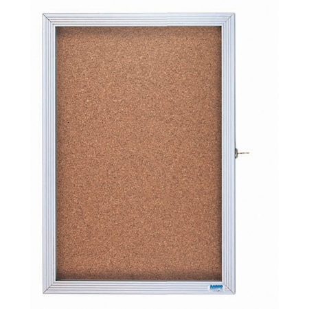 Aarco Enclosed Natural Pebble Grain CorkBulletin Board w/ Al Over Lapping Hinged Door, 24''Hx18''W EBC2418
