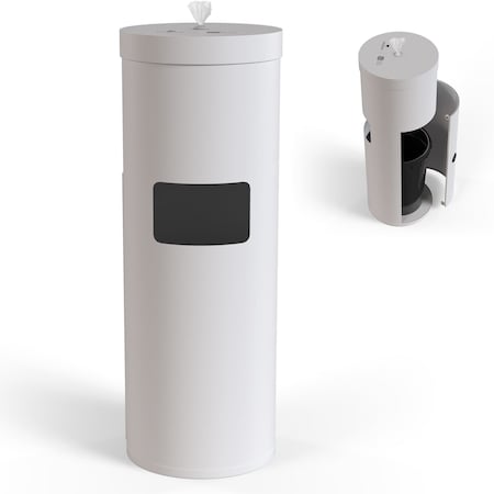 Wipex Stainless Steel White Floor Dispenser with Trash Can, Fits 99% of Refill Rolls, Matte Brushed Metal WX72239WFD