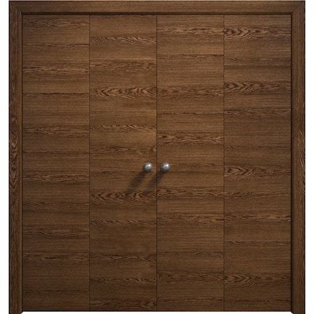 Sartodoors Sliding Closet Double Bi-fold Doors 72 x 80 inches, Ego 5000 Cognac Oak Veneer, Sturdy Tracks Mold EGO5000DBF-DKO-72x80 (4* 18x80)