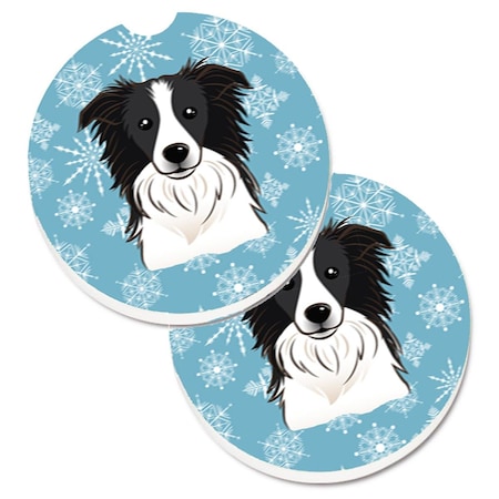 Carolines Treasures Snowflake Border Collie Set of 2 Cup Holder Car Coaster BB1675CARC