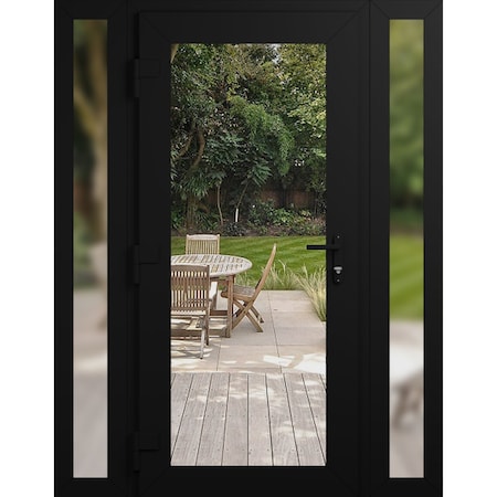Vdomdoors Front Exterior Prehung Metal-Plastic Door Clear Glass / MANUX 8666 Matte Black / Office Commercial MANUX8666EXD-BLK-W12+36+12xH80-RH-I