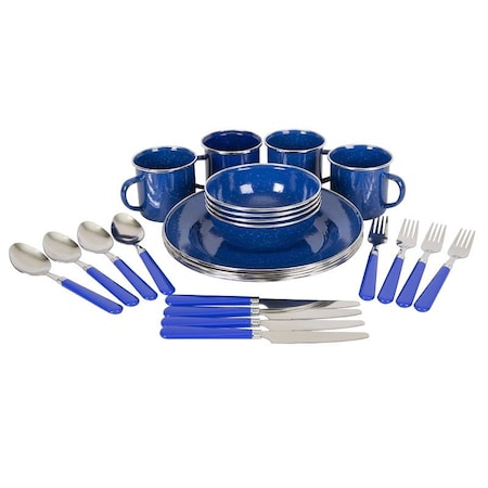 Stansport Camping Tableware Set, Steel, Blue, Enamel 11220
