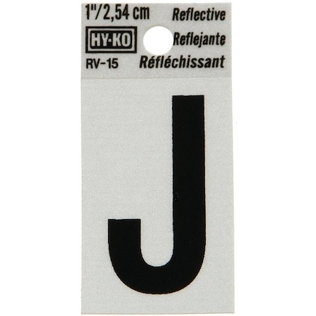 Hy-Ko Reflective Letter, Character: J, 1 in H Character, Black Character, Silver Background, Vinyl RV-15/J