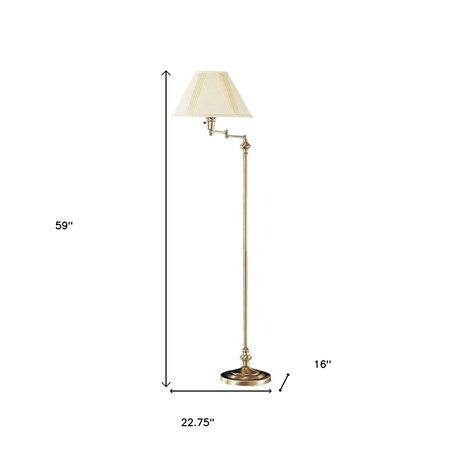 Homeroots 59" Bronze Metal Swing Arm Floor Lamp With Beige Fabric Empire Shade 526330