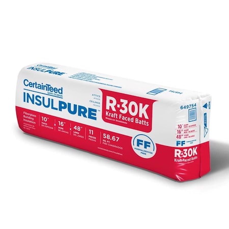 Certainteed 16 in. W X 48 in. L X 10 in. R-30 Kraft Faced Fiberglass Insulation Batt 58.67 sq ft CT90145