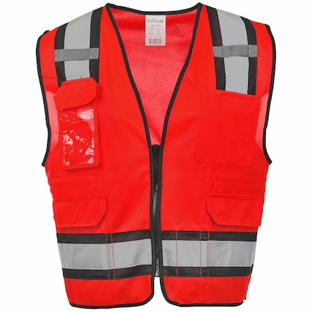 Jj Keller High Visibility Safety Vest with Pockets, Zipper Closure, Reflective Strips, Red, L/XL 64342