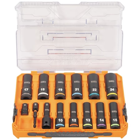 Klein Tools KNECT 1/2-Inch Drive Deep Well Impact Socket Set, Metric, 14-Piece 65111IMPCTM