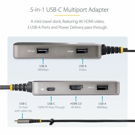 Startech.Com USB C MULTIPORT ADAPTER W/4K60HZ HDMI 2.0B HDR10 VIA DP 1.4 ALT MODE, 3X USB HUB 104B-USBC-MULTIPORT