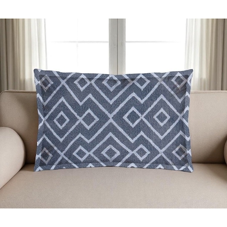Homeroots 13" X 21" Blue And Gray Diamond Linen Throw Pillow Cover with Embroidery 608180