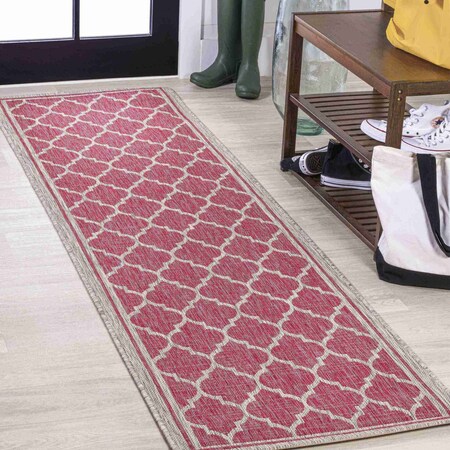 Jonathan Y Trebol Moroccan Trellis Textured Weave Fuchsia/Light Gray 2 ft. x 10 ft. Indoor/Outdoor Runner Rug SMB109H-210