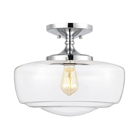 Jonathan Y Marfa 14" 1-Light Modern Farmhouse Schoolhouse Frosted Glass/Metal LED Semi Flush Mount, Chrome JYL7517C