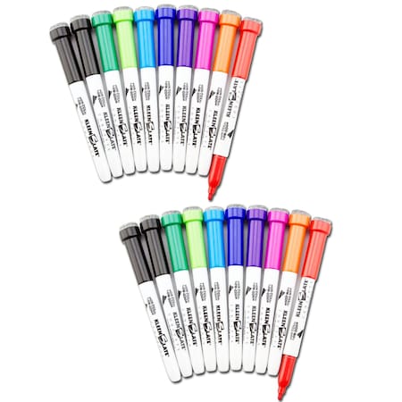 Kleenslate Dry Erase Student Markers with Erasers, Fine Point, Assorted Colors, 20PK 6108