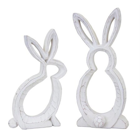 Homeroots Set of Two White Polyresin Rabbit Statue Tabletop Sculpture, 2PK 518058