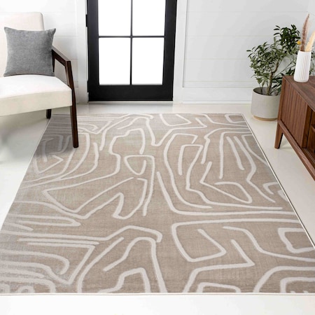 Jonathan Y Alcina Modern Scandinavian Graphic Lines High-Low Beige/Cream 3 ft. x 5 ft. Area Rug SND102A-3