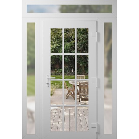 Vdomdoors Front Exterior Prehung Metal-Plastic Door Clear Glass / MANUX 8355 White Silk / Office Commercial a MANUX8355EXD-WS-W12+36+12xH80+16-LH-I