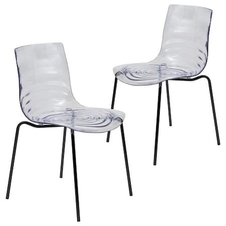 Leisuremod Astor Plastic Dining Chair with Black Steel Base in Clear, 2PK ACBL-20CL2