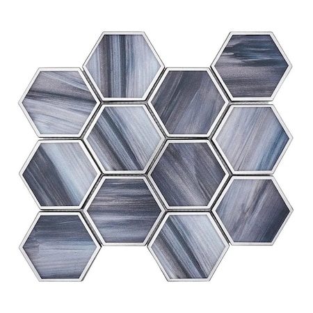 Apollo Tile 9x10 in. Matte Silver Midnight Blue Glass Mosaic Hexagon Wall and Floor Tile 3.28 sq ft/case, 5PK APLSTR8806A