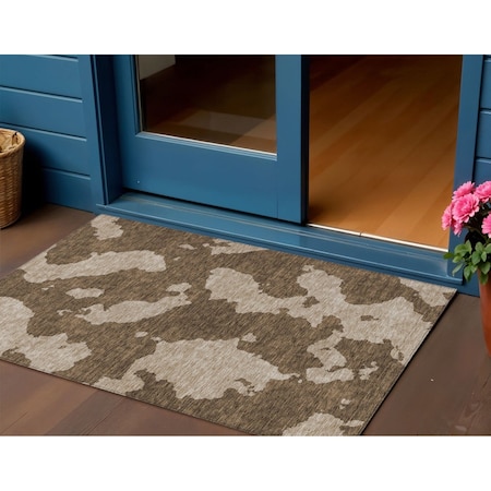 Homeroots 3' X 5' Brown And Beige Abstract Washable Indoor Outdoor Area Rug 614515