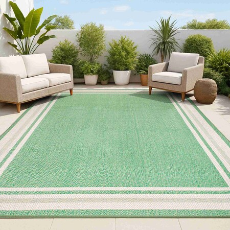 Jonathan Y James Modern Border Stripe Green/Cream 4 ft. x 6 ft. Indoor/Outdoor Area Rug SMB201E-4