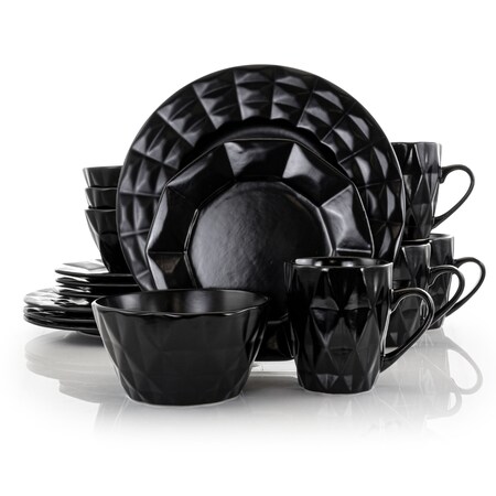 Elama Retro Chic 16-Piece Glazed Dinnerware Set in Black ELM-RETROCHIC-BLACK