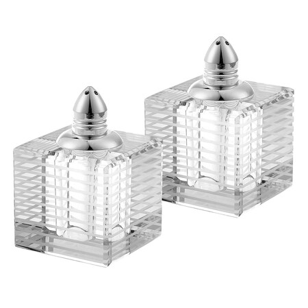 Homeroots Set of Two Clear And Silver Crystal Striped Pepper Shakers 375770
