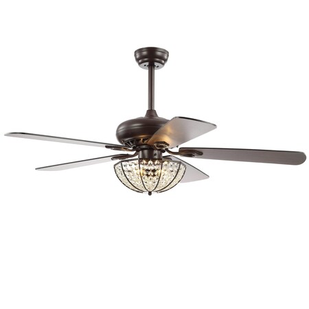 Jonathan Y Joanna 52" 3-Light Bronze Crystal LED Ceiling Fan With Remote, Oil Rubbed Bronze JYL9702A