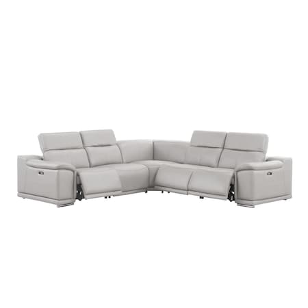 Homeroots Ash Gray Leather Power Reclining L Shaped Five Piece Corner Sectional 643951