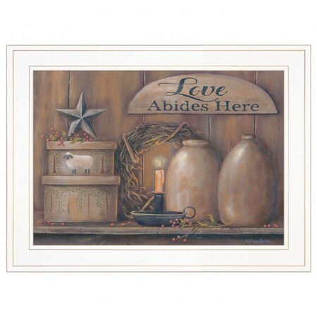 Homeroots Love Abides Here Shelf 2 White Framed Print Wall Art 406796