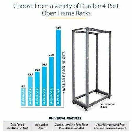 Startech.Com 12U 19in Open Frame Server Rack 22-40in 4POSTRACK12U