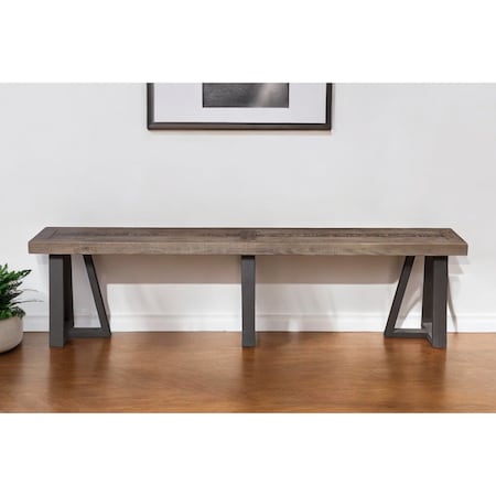 Homeroots 75" Natural and Black Distressed Solid Wood Dining Bench 524060