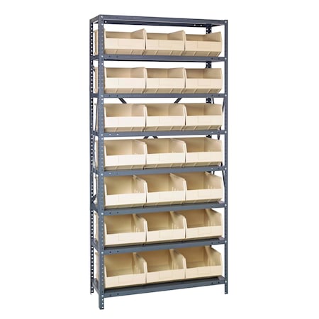Quantum Storage Systems STEEL SHELVING UNIT W/ 21 BINS IVORY 1275-425IV