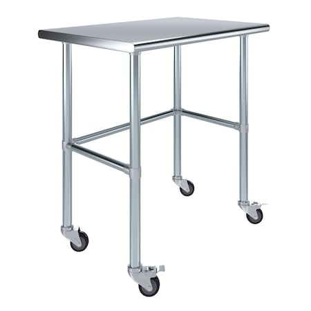 Amgood 24in D x 36in L Stainless Steel Open Base Table, 3in Casters AMG WT-2436-RCB-WHEELS-Z